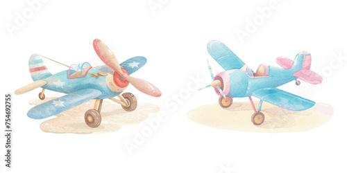 cute plane watercolour vector illustration 