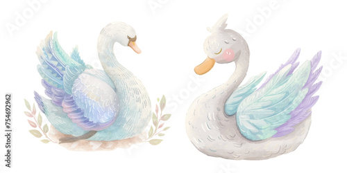cute swan watercolour vector illustration