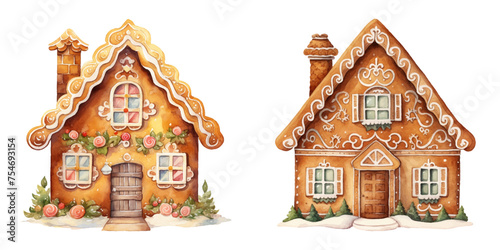 ginger bread house watercolor vector illustration