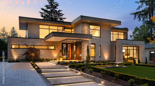 Modern luxury house exterior design with beautiful landscape © Kien