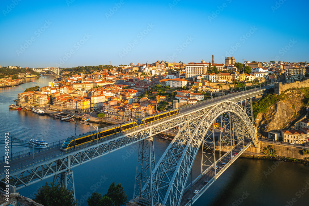 Dom Luiz bridge over river douro at porto in portugal at dusk