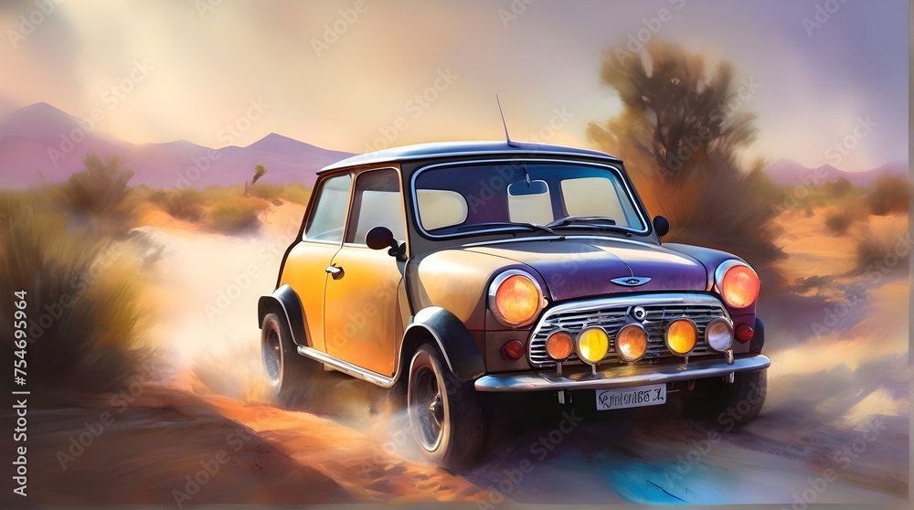Mini car in the desert ai digital art 