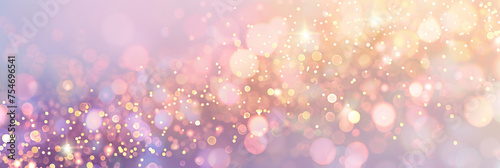 Abstract blurred background with white bokeh lights and sparkling glitter in pastel colors. Abstract background with colorful defocused light, stars, sparkles, and particles. blue unicorn banner