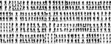 Vector set of people hiking in silhouette style