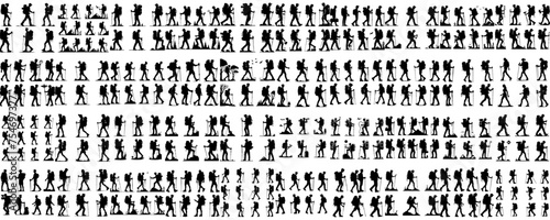 Vector set of people hiking in silhouette style photo