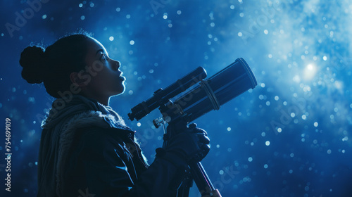 Child enthusiast uses a telescope to explore the starry sky, highlighting the beauty of astronomy