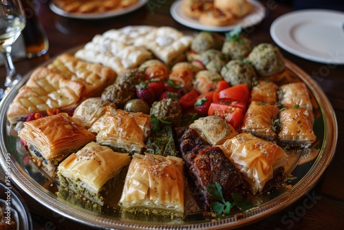 A platter of assorted Greek pastries including baklava kataifi photo