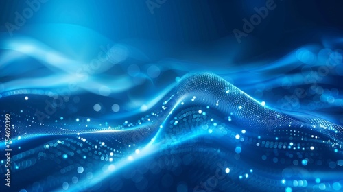 Abstract blue tech background with digital waves, dynamic network system.