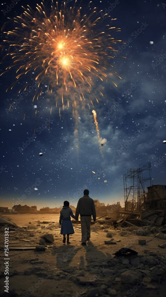 Family with fireworks
