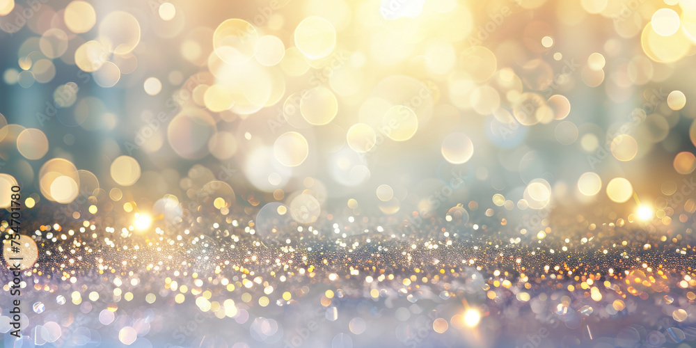 white yellow gold bokeh blur circle variety gold on dark background. Dreamy soft focus wallpaper backdrop. gold bokeh  glitter lights particle defocused Sparkling banner design