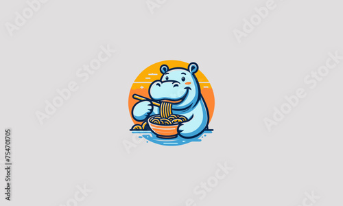 hippo eat noodle vector illustration logo design