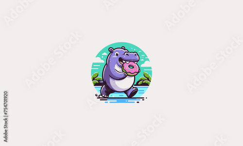 hippo eat donuts vector illustration logo design