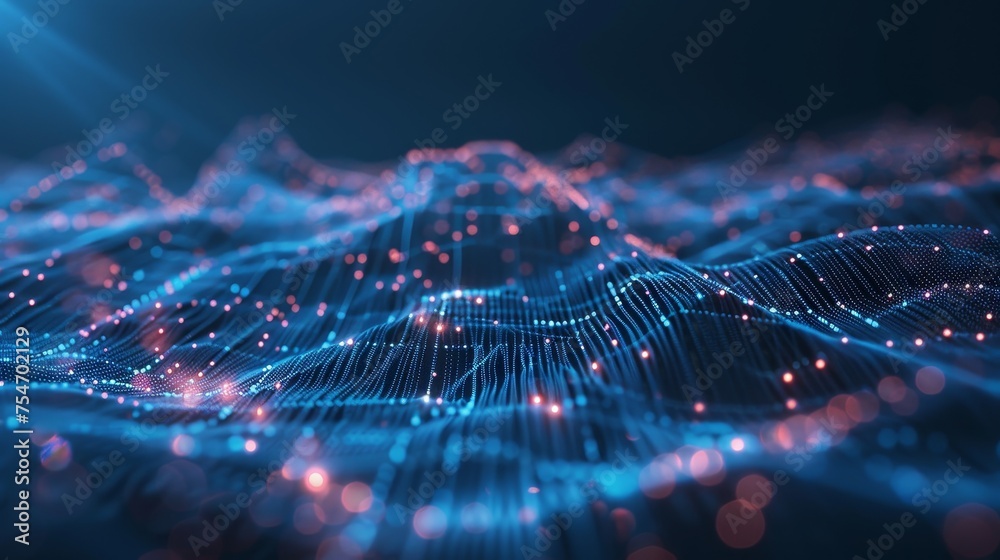 Abstract tech background with illuminated fiber optic connections - obrazy, fototapety, plakaty 