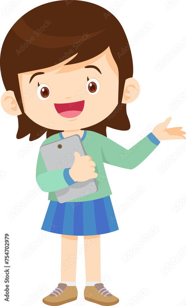 cute kids standing use smartphone and tablet gadget cute kids standing use smartphone and tablet gadget