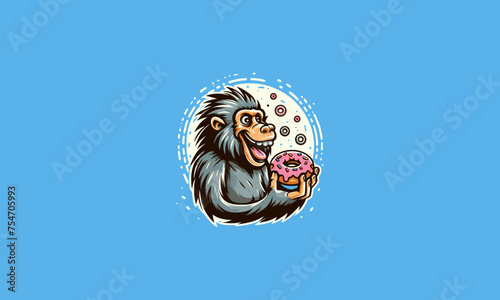 monkey cute eat donuts vector illustration logo design