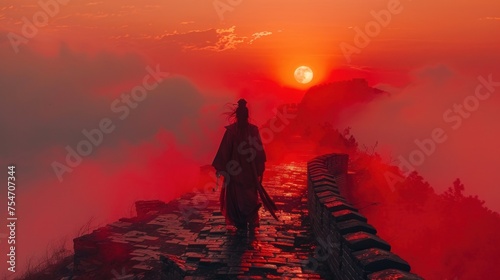 chinese warrior on the great wall of china