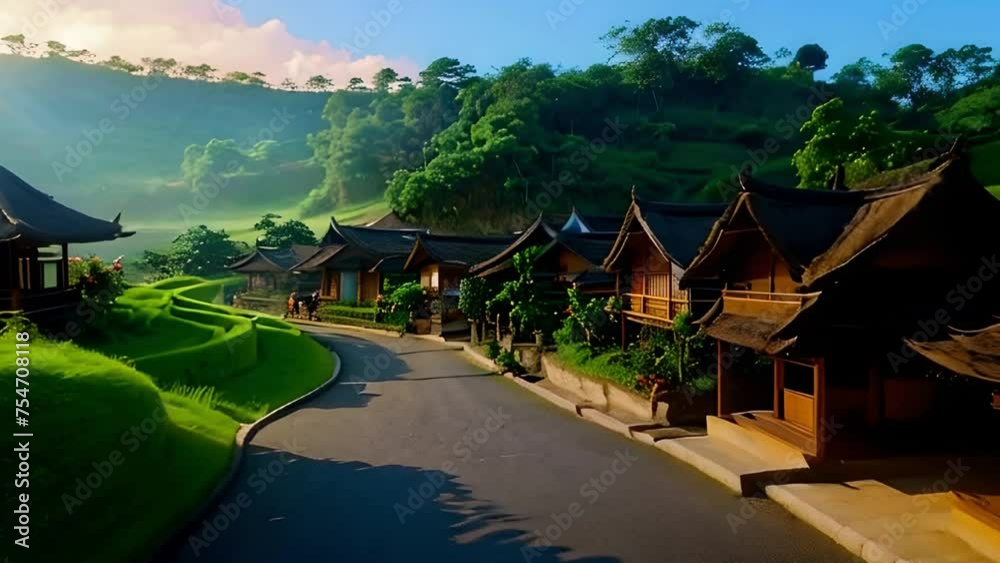 Traditional villages with etnic houses. Cinematic shot Traditional villages with etnic houses. Cinematic shot