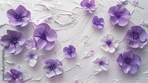 purple flowers on white paper with brushstrokes