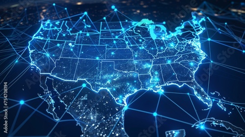 Digital map of USA, concept of American global network and connectivity