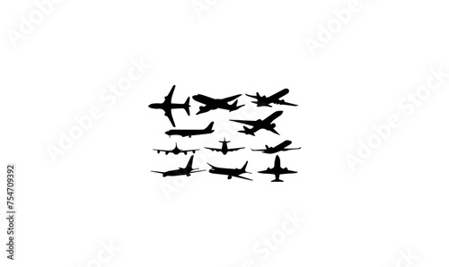 set airplanes silhouette planes flight, icon of airplanes flight, set of illustration vector airplanes flight,