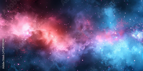 pink and blue soft clouds sky watercolor background.red and blue white background with stars in dust  red blue glitter sparkle   circle bokeh  defocused  blue red space galaxy   nebula  cosmos banner