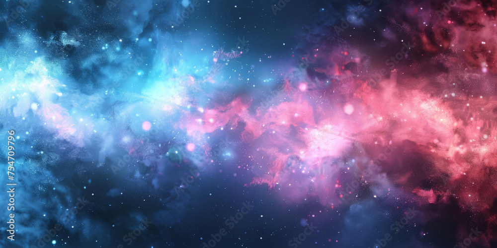 pink and blue soft clouds sky watercolor background.red and blue white background with stars in dust, red blue glitter sparkle , circle bokeh, defocused, blue red space galaxy , nebula, cosmos banner - obrazy, fototapety, plakaty 