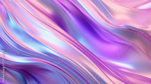 Close-up of a mesmerizing abstract modern glossy shiny shining pastel neon pink, purple, blue, lavender background with smooth lines, waves.