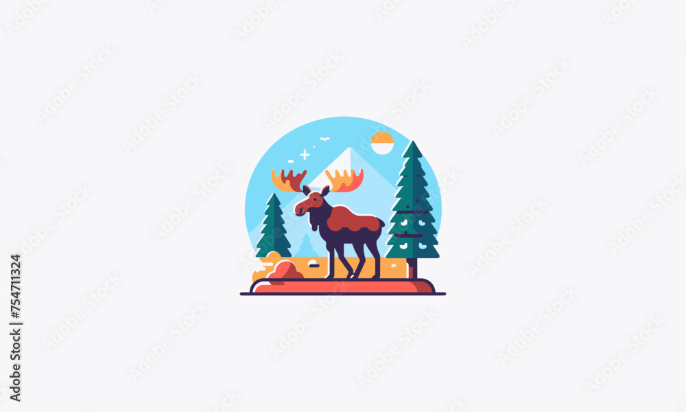 moose on forest vector illustration flat design