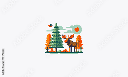 moose on forest vector illustration flat design