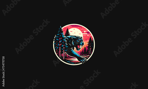 black panther angry on forest vector illustration flat design vibrant colour