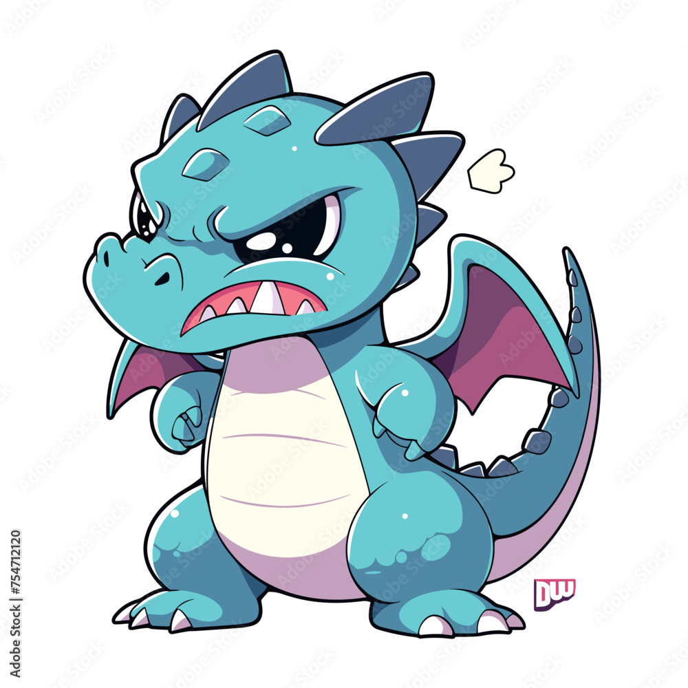 Cute angry dragon, vector graphic, white background Cute angry dragon, vector graphic, white background