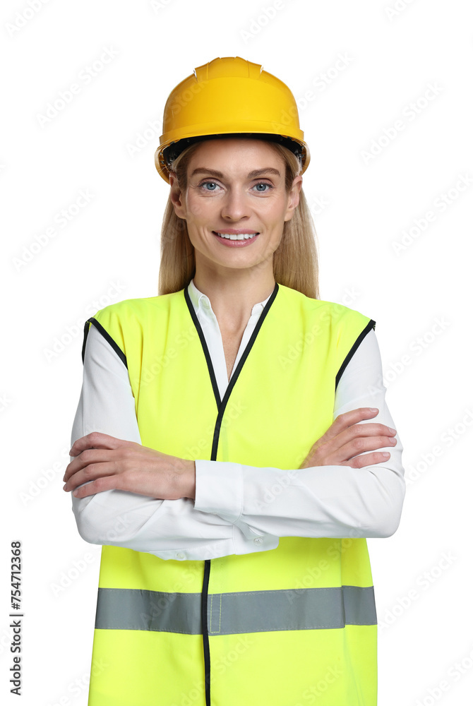 Engineer in hard hat on white background