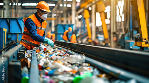 Conveyer Belt Filled With Plastic Bottles at Garbage Processing Plant