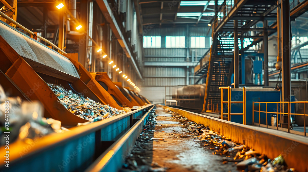 Busy Garbage Processing Plant With Multiple Machines and Machinery
