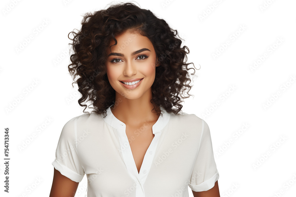 Black woman in her 20s wearing a white shirt, transparent background