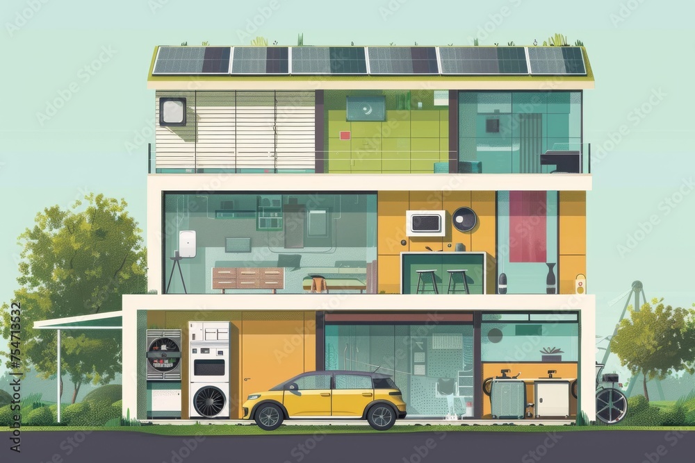 Fototapeta premium Online Innovations in Highrise Living: Exploring Smart Home Devices, Safety Features, and Sustainable Urban Practices