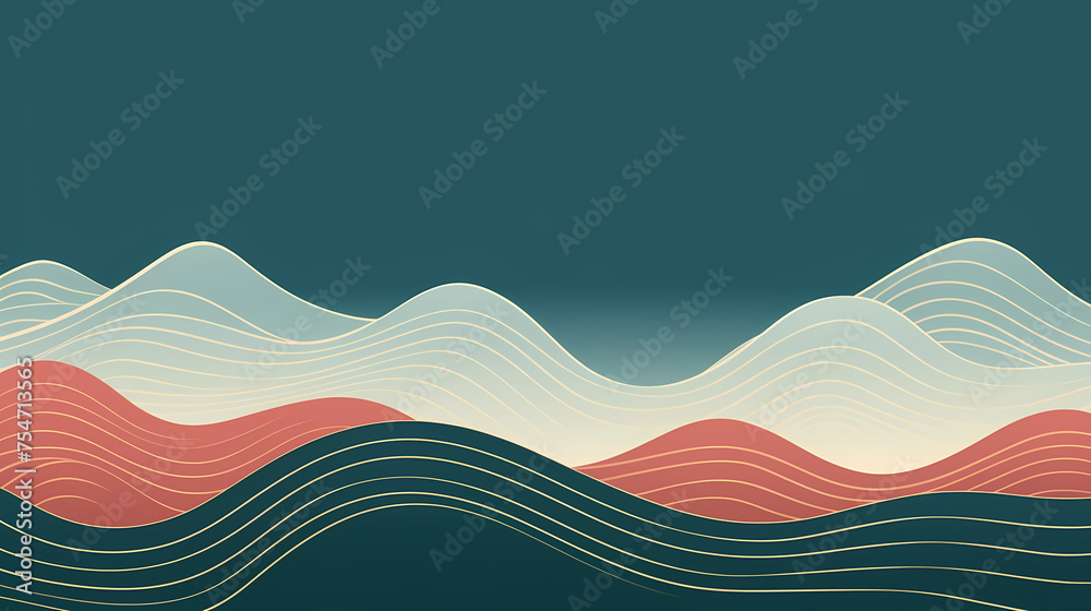 Japanese background with line wave pattern illustration, abstract art banner with geometric pattern