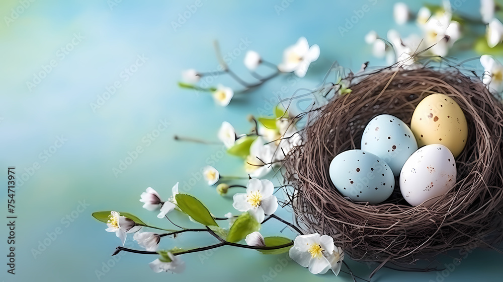 Fototapeta premium Happy easter background, easter egg scene