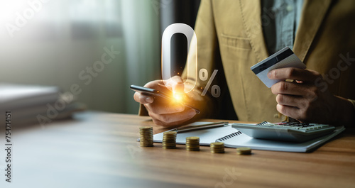 Zero percent commission and interest rate, special offer of shopping department store and discount. Interest rate, installment payment, promotion, marketing, boost sales, Economic recession, Payment