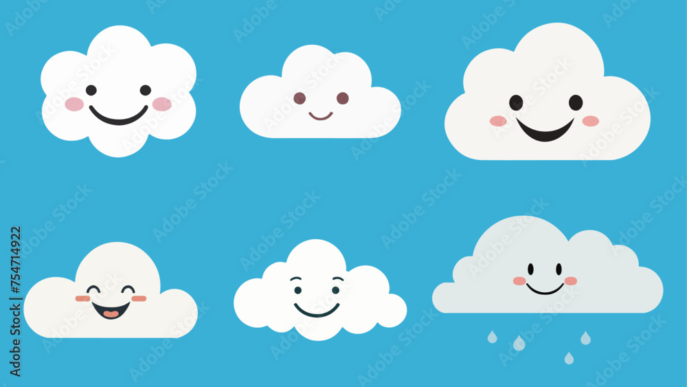 set of smiling clouds, happy clouds vector