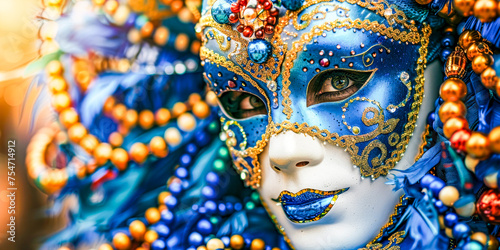 Vibrant Venetian Carnival Mask and Bokeh Lights. © NORN