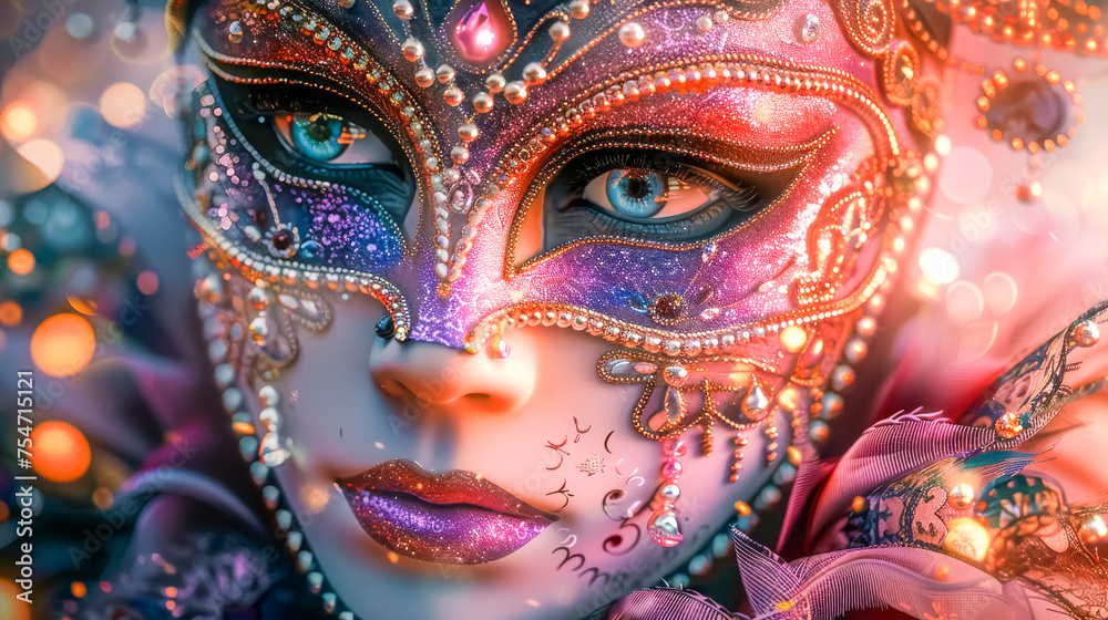 Intricate Venetian Mask with Pearls and Feathers.