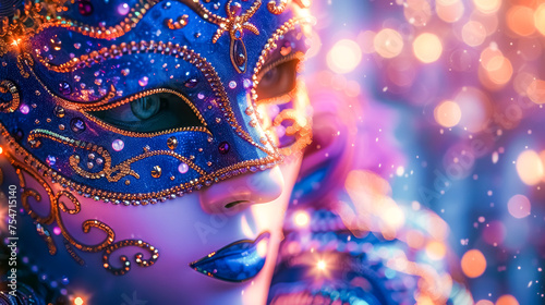 Blue Masquerade Mask with Glittering Rhinestones.
