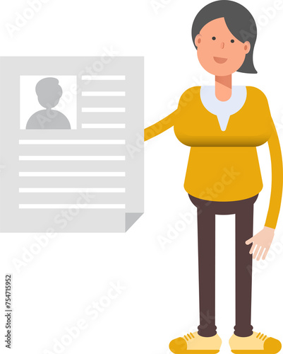 Woman Character Holding Job Application Document 