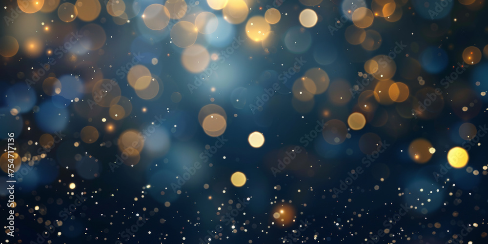 gold and  blue bokeh  glitter lights abstract Background particle defocused.Sparkling on blue background..Background bokeh blur circle variety blue gold. Dreamy soft focus wallpaper backdrop