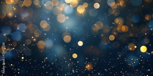 gold and blue bokeh glitter lights abstract Background particle defocused.Sparkling on blue background..Background bokeh blur circle variety blue gold. Dreamy soft focus wallpaper backdrop