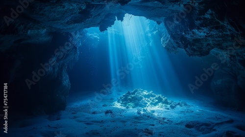 An underwater cave exploration in a remote exotic destination