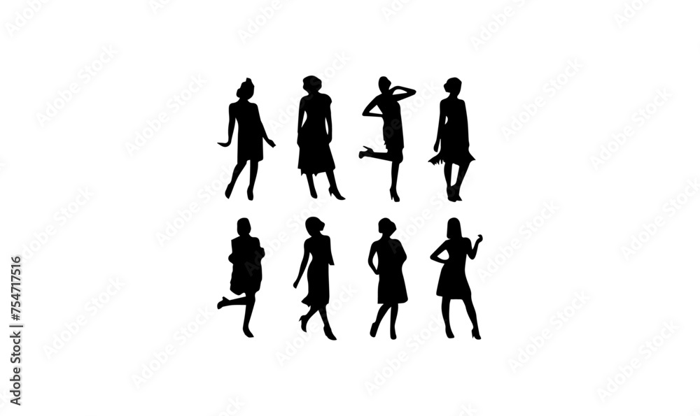 female silhouettes vector, set of female illustration vector, group of female silhouette,