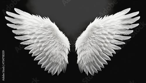 Isolated white angel wing black background realistic art in high resolution work
