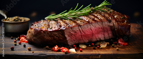 A steak on a cutting board with herbs and spices,A steak on a cutting board with herbs and spices

